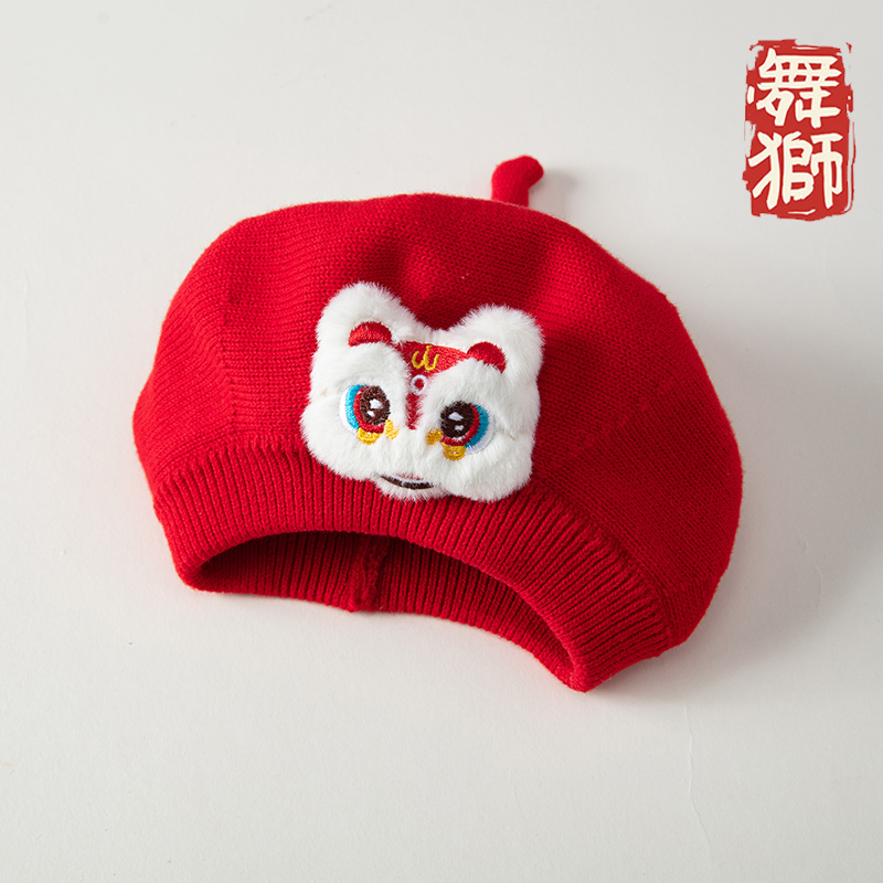 婴幼儿秋冬针织新年国潮风贝雷帽宝宝儿童帽保暖