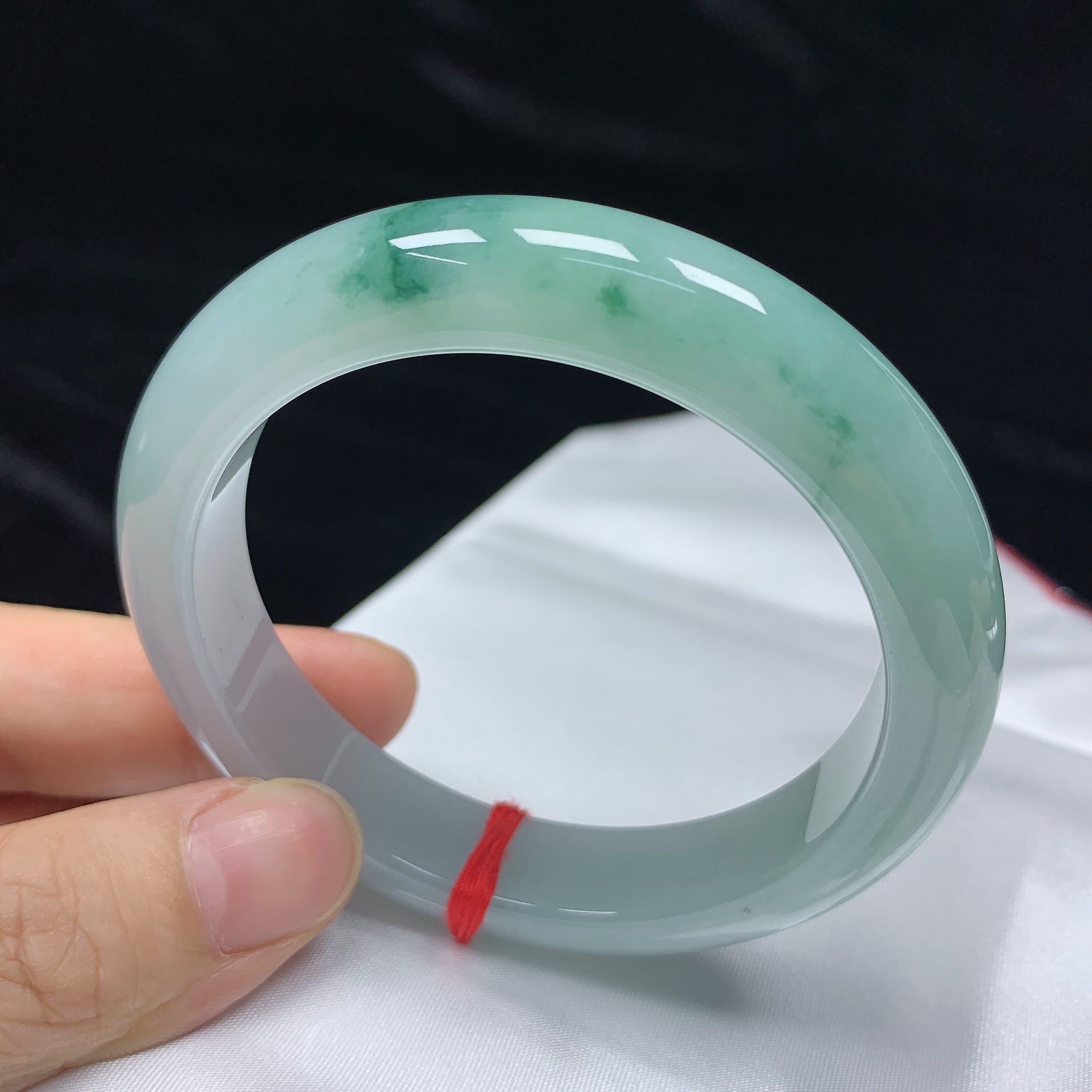 57圈冰润绿缅甸天然翡翠A货正圈手镯女款时尚百搭平安镯玉镯无裂