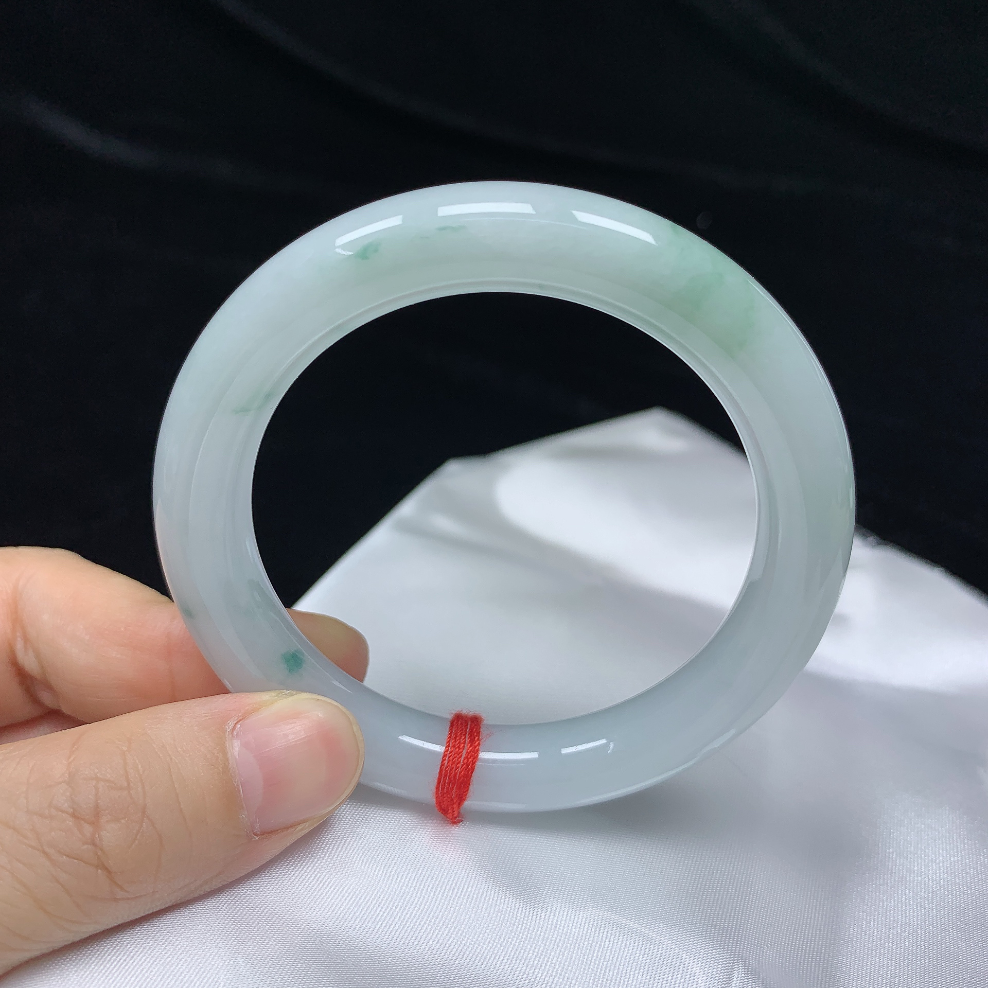 56圈飘花缅甸天然翡翠A货圆条手镯少女款时尚百搭圆镯玉镯无裂