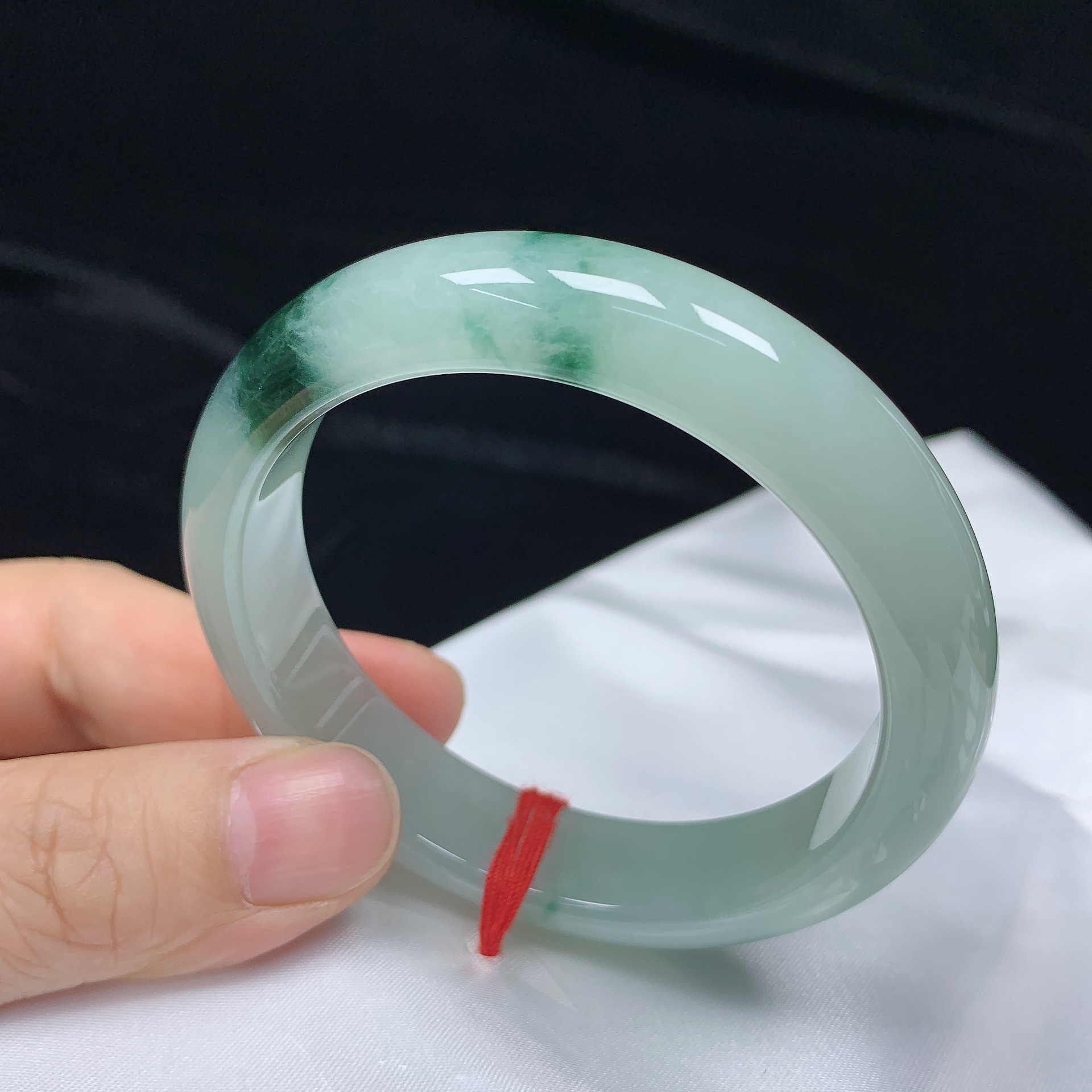 55圈冰润天然翡翠A货正圈手镯少女款时尚百搭平安镯玉镯无纹裂