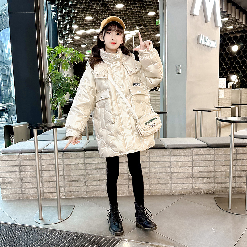 女童羽绒服6-12岁儿童保暖冬装免洗外套中大童修身中长款加厚上衣