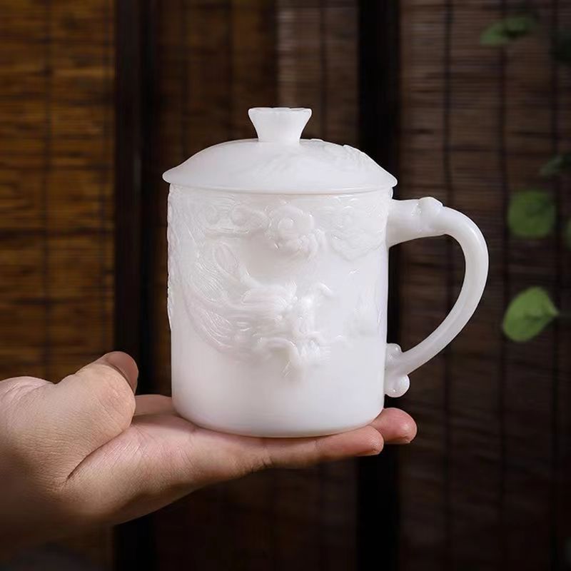 德化高端素烧冰种创意大容量高档白瓷中式家用礼品送人刻字办公杯