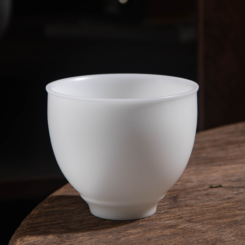 德化高端冰种素烧羊脂玉瓷撇口主人杯礼品茶具品茗杯茶杯白瓷手工