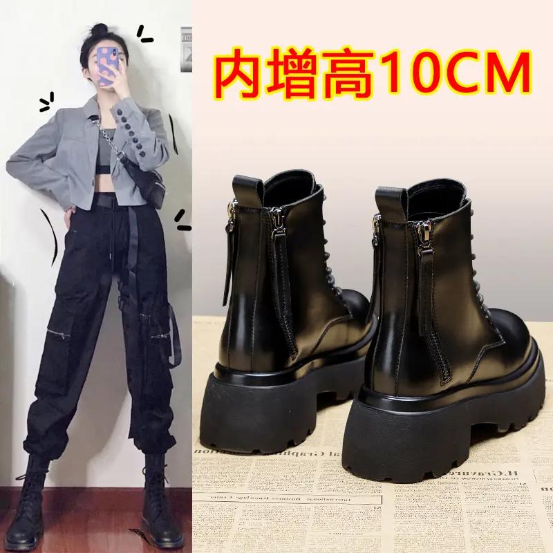 秋冬季新款10cm厚底内增高复古马丁靴子女2023秋冬新款双拉链烟筒