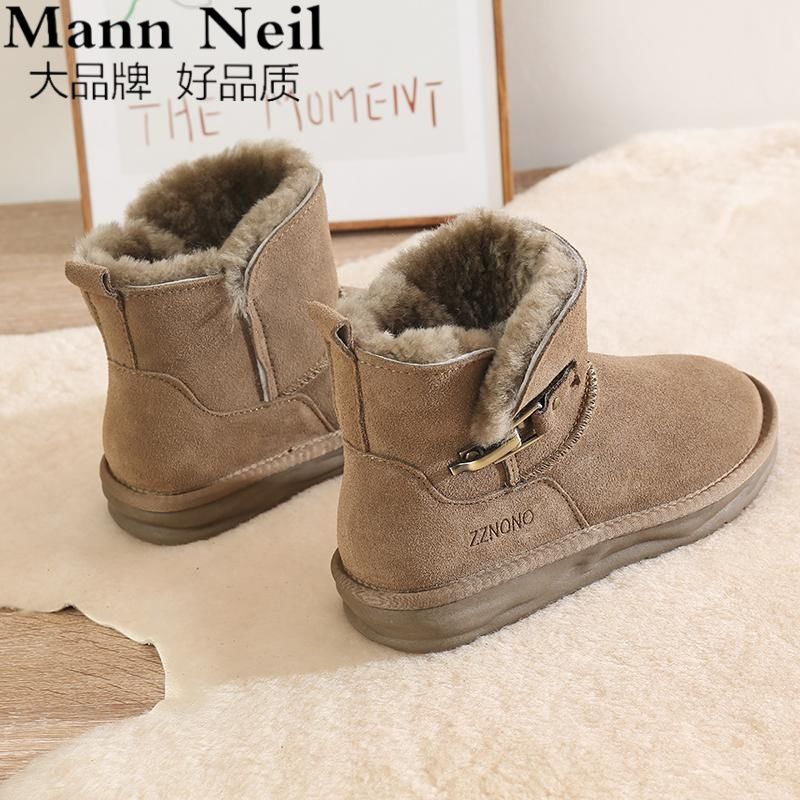 MANN NEIL雪地靴女冬2022年新款皮毛一体加绒短靴短筒防滑洋气