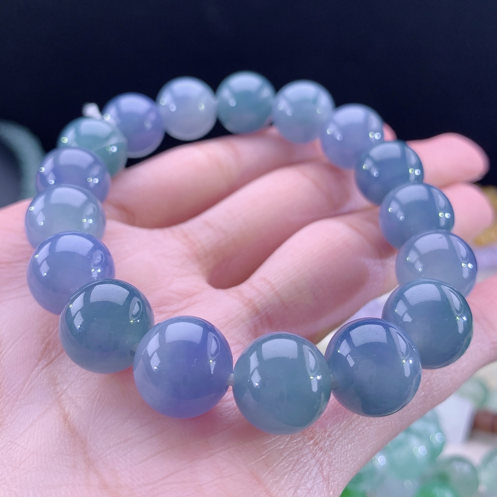 缅甸天然A货翡翠珠串 紫罗兰飘花春带彩手串 卡12mm