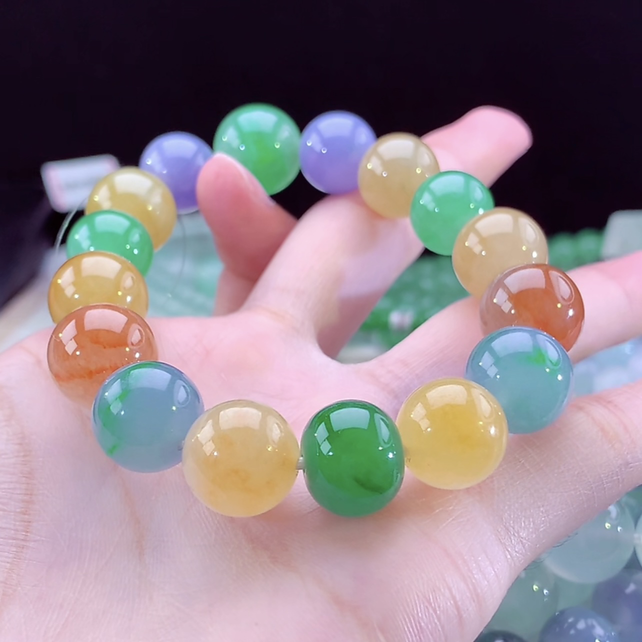 缅甸天然A货翡翠珠串 福禄寿多宝手串 卡12-14mm