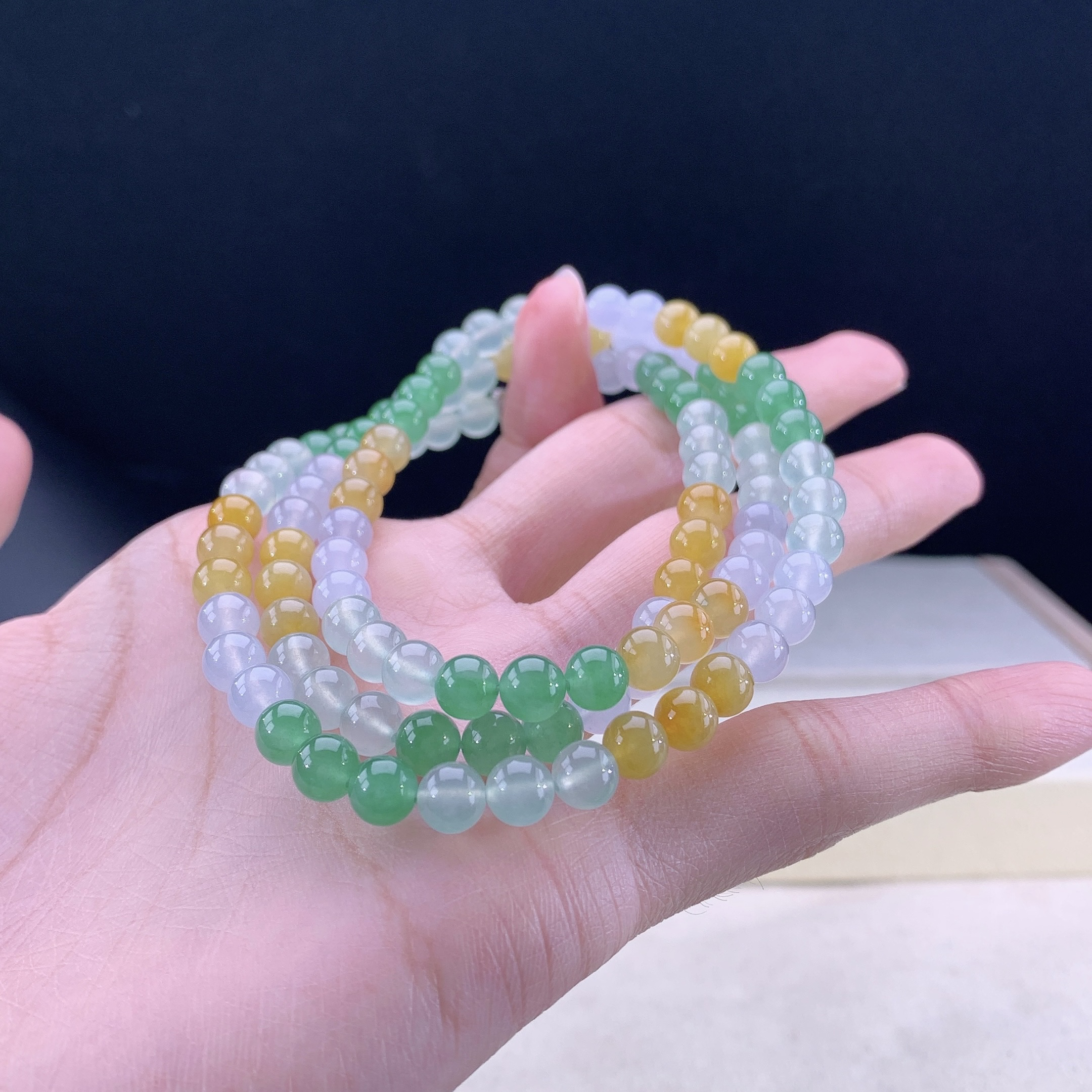 缅甸天然A货翡翠珠链 多宝项链冰透感十足 种老水头好  卡6mm