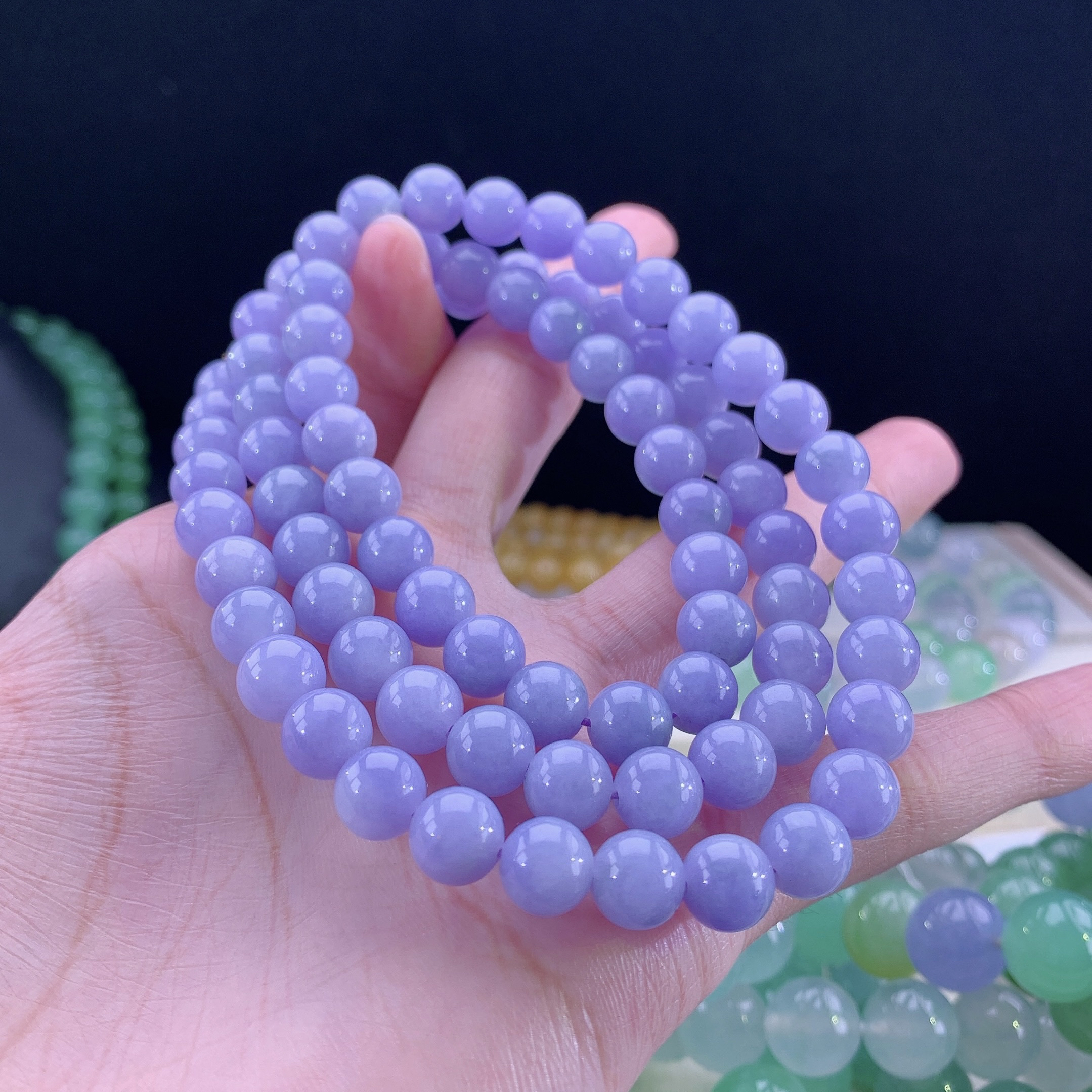 缅甸天然A货翡翠珠链 高品质紫罗兰项链 高贵大气 卡8mm