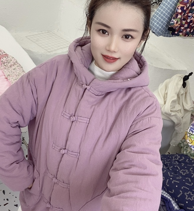 女士纯色连帽棉花棉袄（水洗）