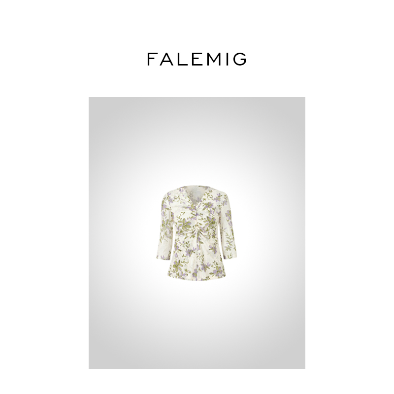 法拉鸣哥 FA V领印花上衣FFA242041S0199