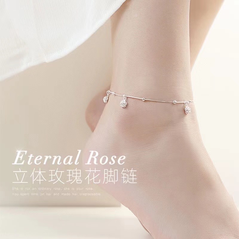 足银脚链 【玫瑰花脚链】足银990时尚脚链 编号B61