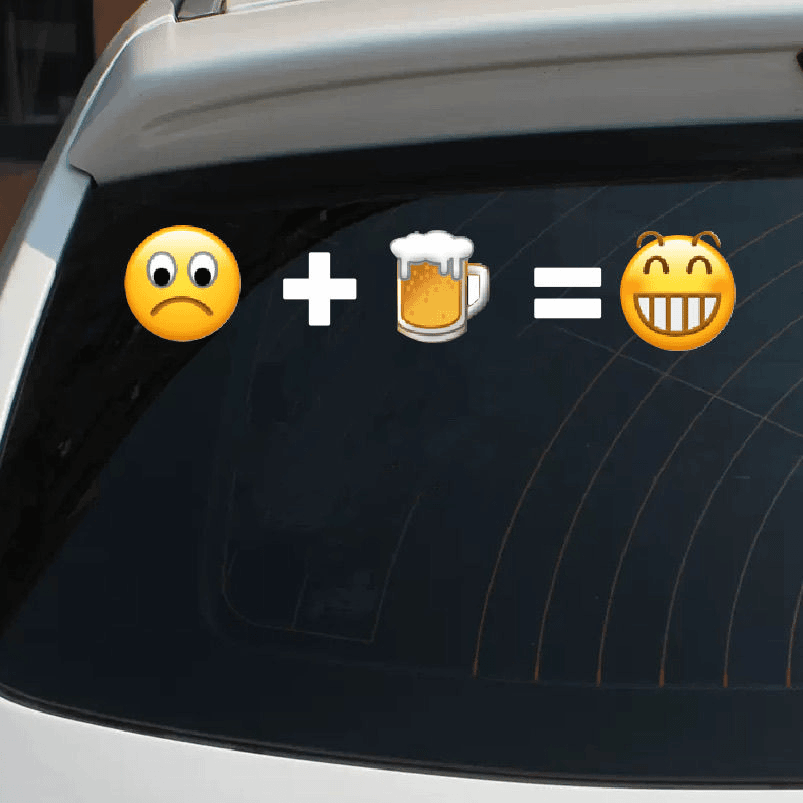 个性趣味表情包汽车贴纸难过+啤酒=开心车贴网红同款搞笑车贴
