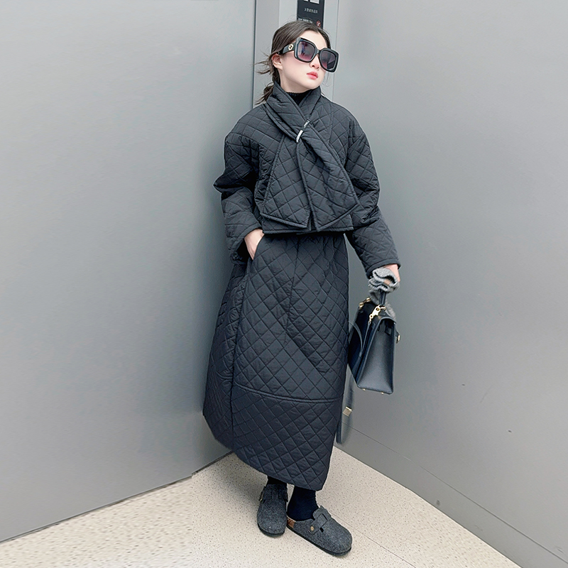 【毛妈潮牌】女童冬装赫本风三件套2024新款中大童韩系复古加厚套装