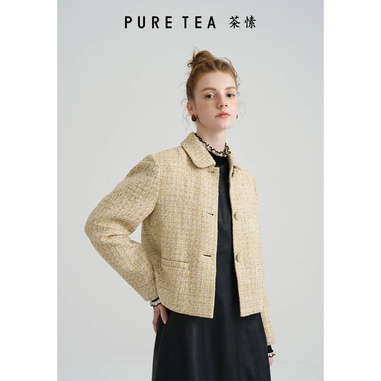PURE TEA/茶·愫【千金小香风】截短箱型短外套亮片粗花呢KH0501C31