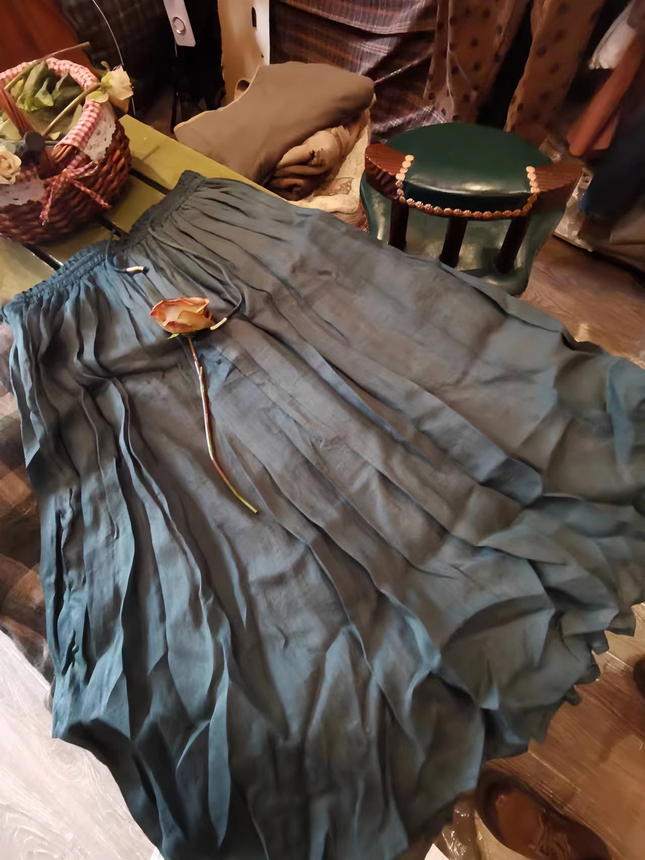 苎麻半裙百褶度假复古休闲半身裙