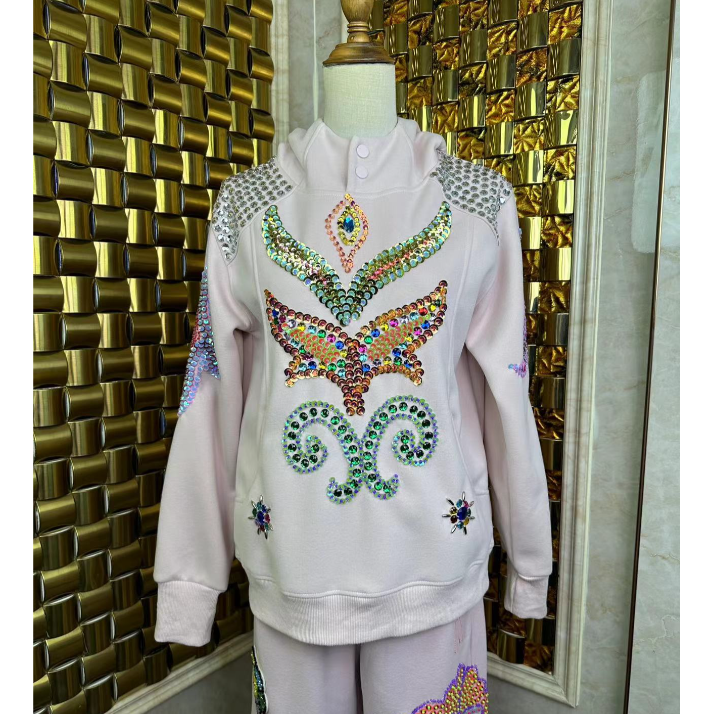 独衣潮牌秋冬新款重工上衣小众设计师亮片休闲百搭长袖卫衣上衣