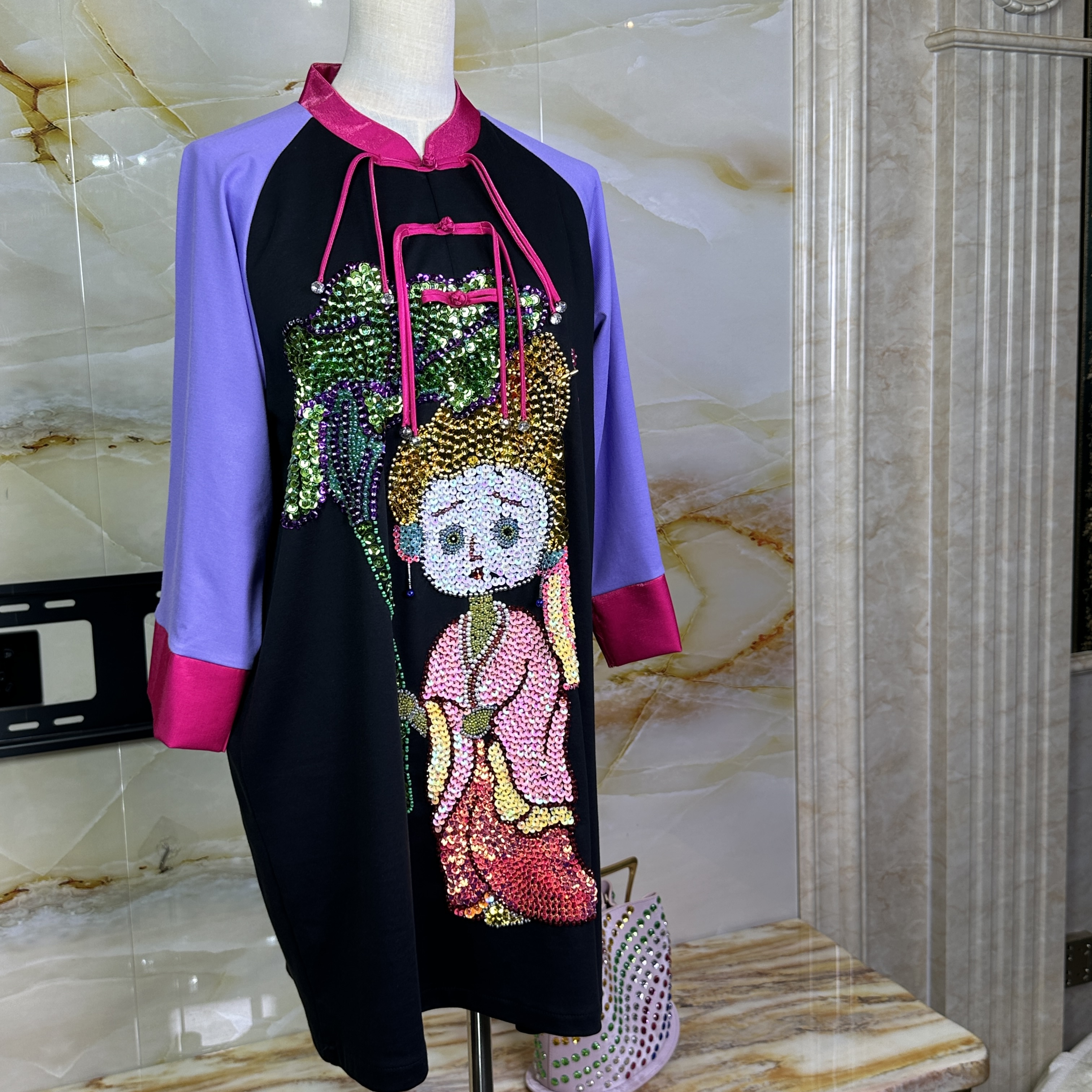 独衣原创设计师上衣国潮小众独特风格长袖T裙连衣裙时尚显瘦紫色