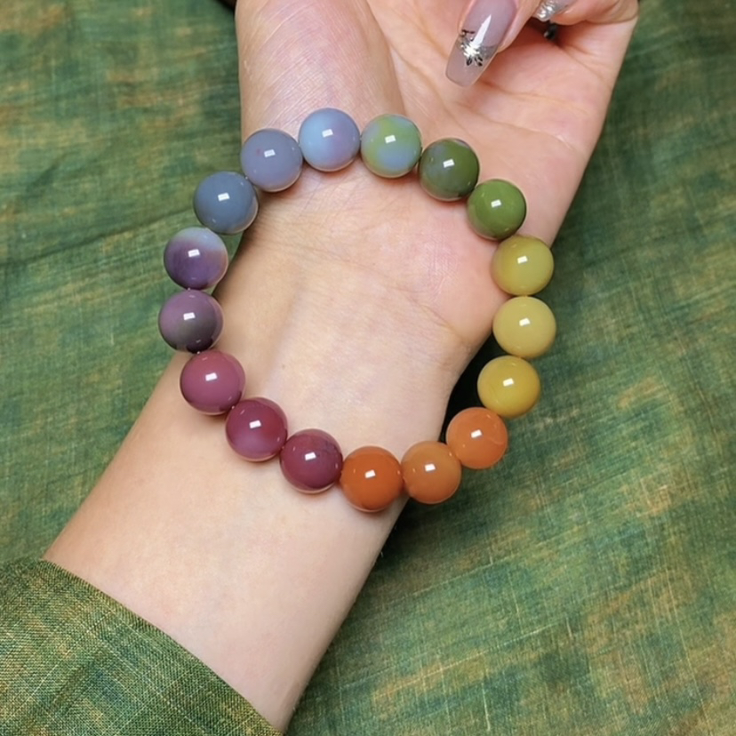 四川天然凉山原矿盐源玛瑙手串精品级高品渐变色单圈男女同款礼物