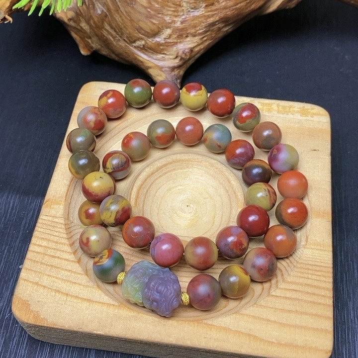 四川天然大凉山盐源玛瑙包浆精品美人鱼手持手串男女款圆珠手链