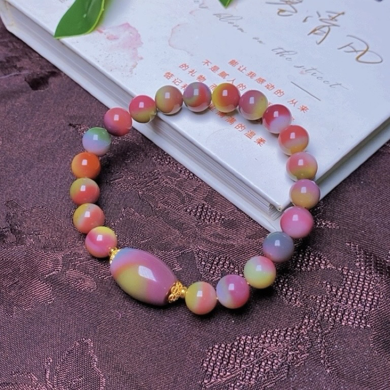 天然四川凉山七彩盐源玛瑙幻彩彩虹桶珠diy款手链圆珠单圈手串女