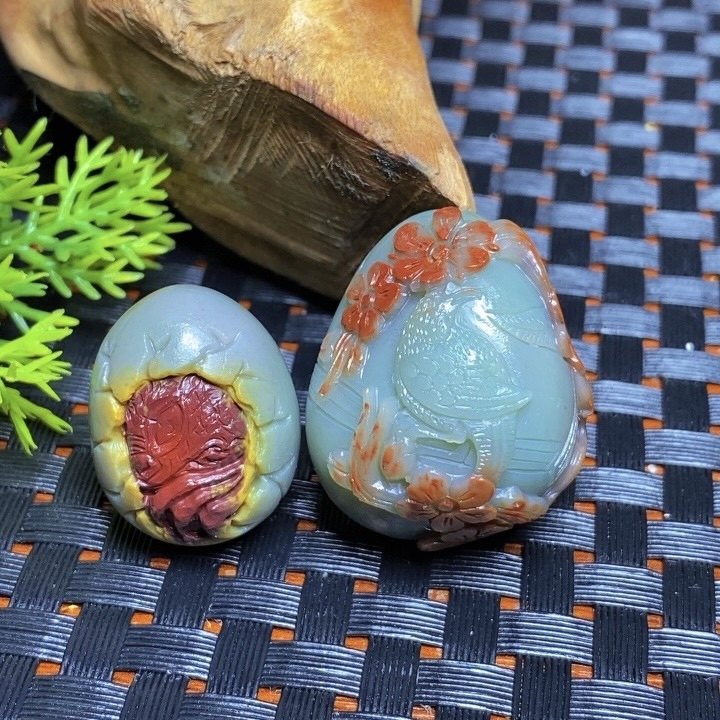 天然盐源玛瑙藏收级天蓝色龙蛋喜上眉梢牌雕刻件手链手串吊坠多圈