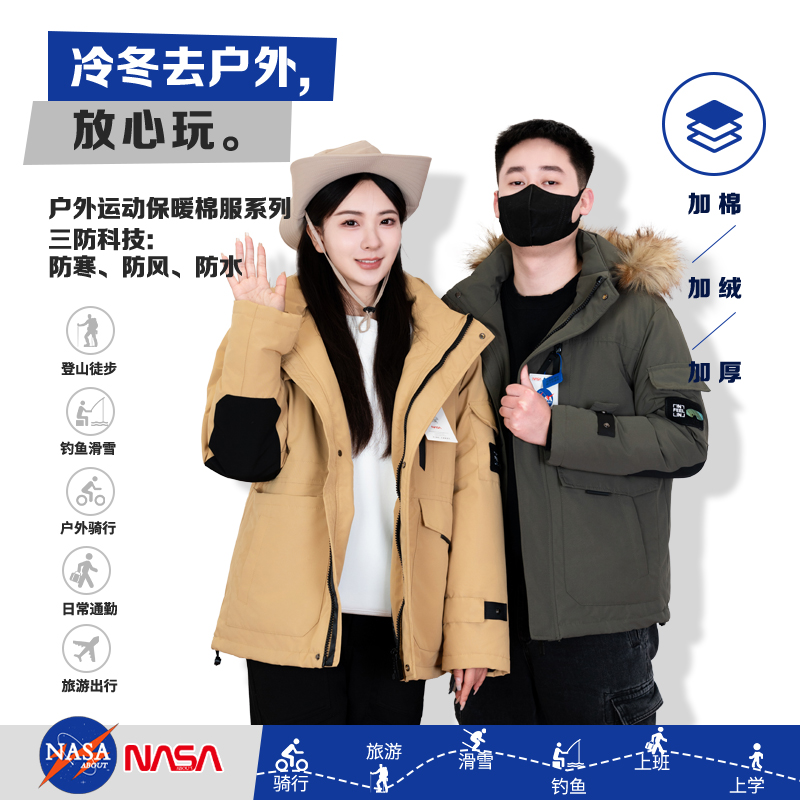NASA联名【幂宝专属链接】派克棉服男女同款工装棉服加厚保暖中长款