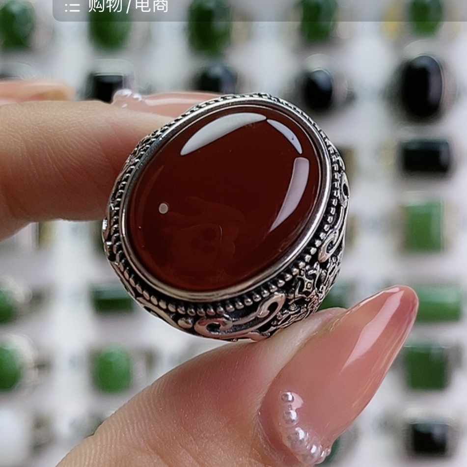【錦萨珠宝】天然红玛瑙复古大气男戒hy