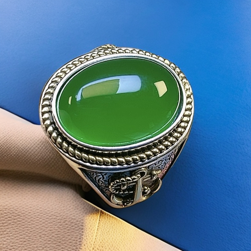 S925银天然旅玉髓复古风一帆风顺戒指