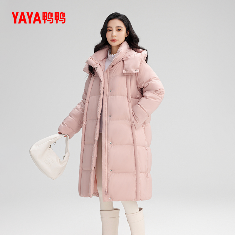 YAYA/鸭鸭羽绒服休闲修身连帽长款冬季防风羽绒服YE4B617091A