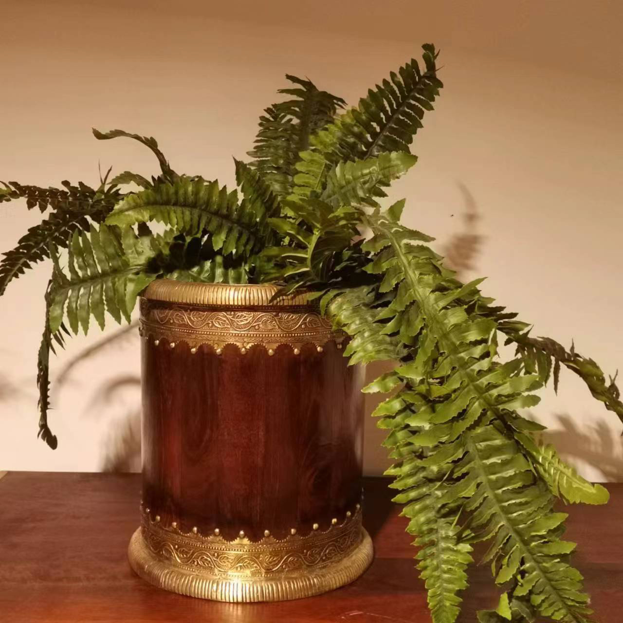 印度实木复古半包铜全包同花瓶松弛复古感