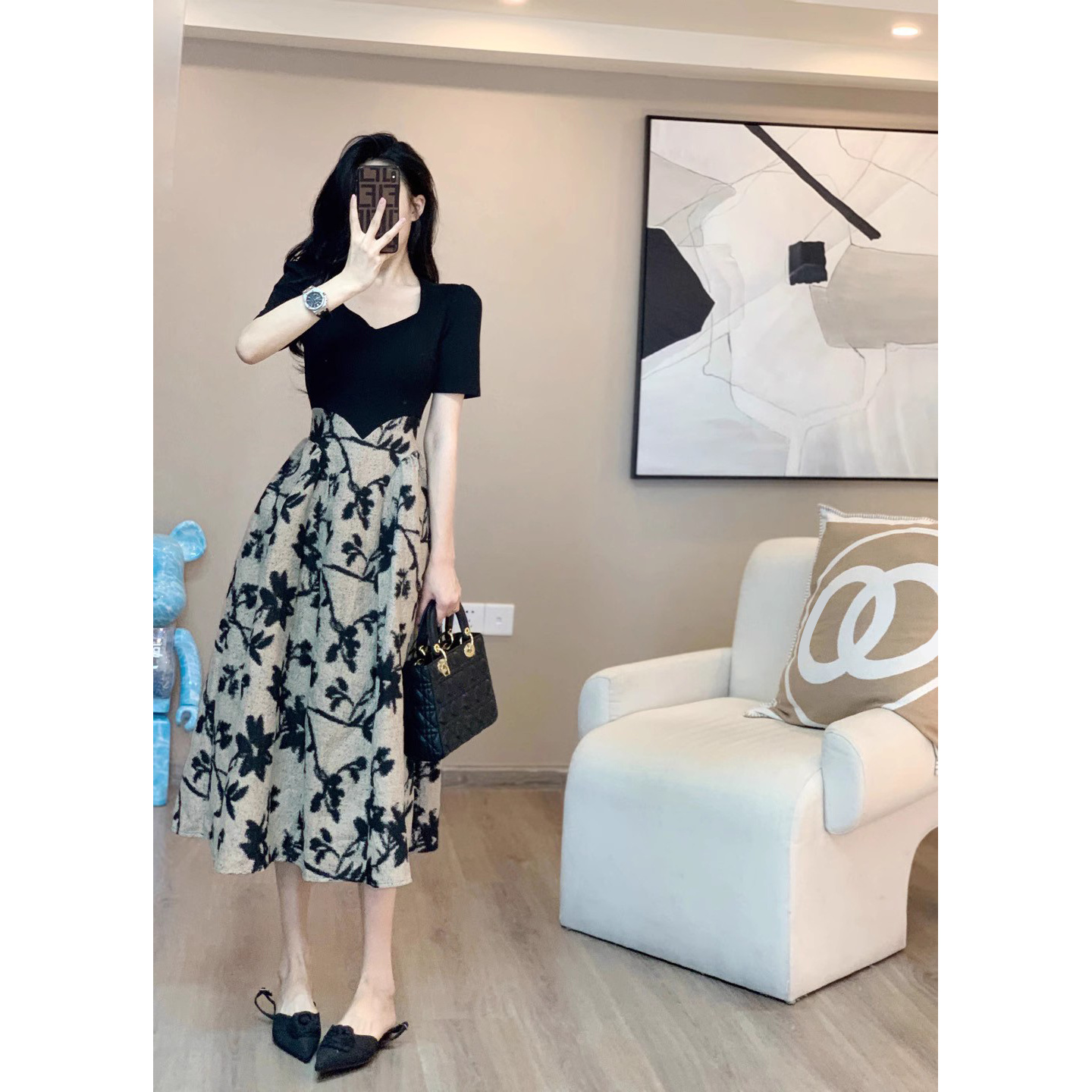 Leathercat连衣裙女夏季2022新款法式复古修身显瘦高级感气质长裙