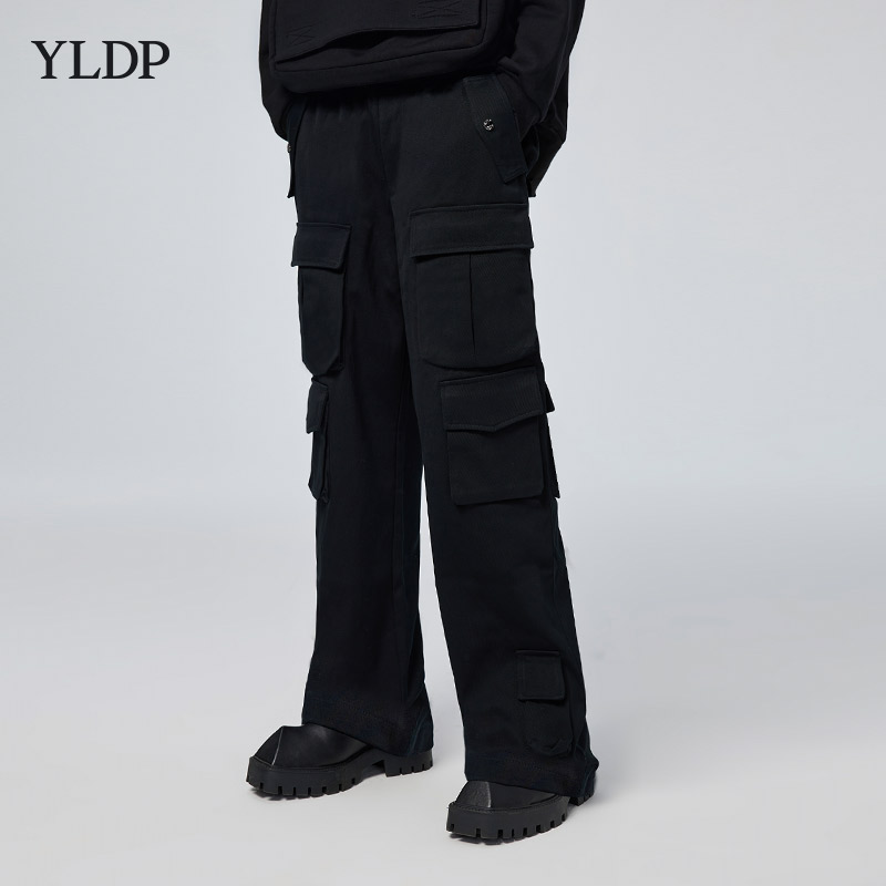 高街潮牌暗黑无性别立体多口袋斜纹工装裤