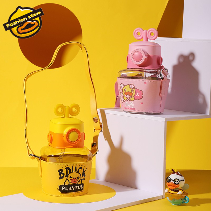 B.Duck小黄鸭大容量相机吸管杯运动水杯子可爱卡通流行便携运动