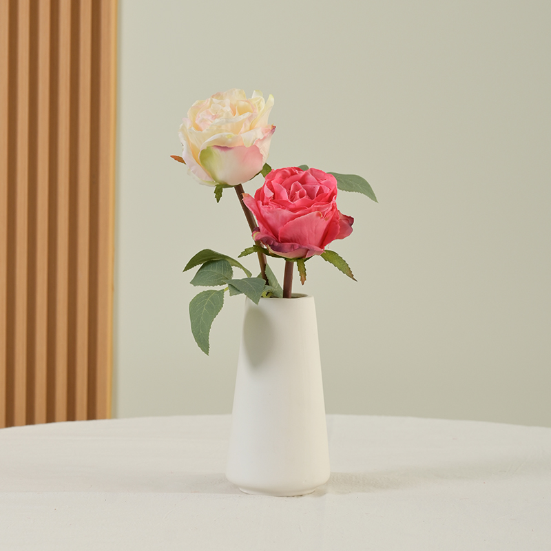 植客来焦边玫瑰火烤仿真花假花陶瓷花瓶摆件桌面轻奢花器摆设