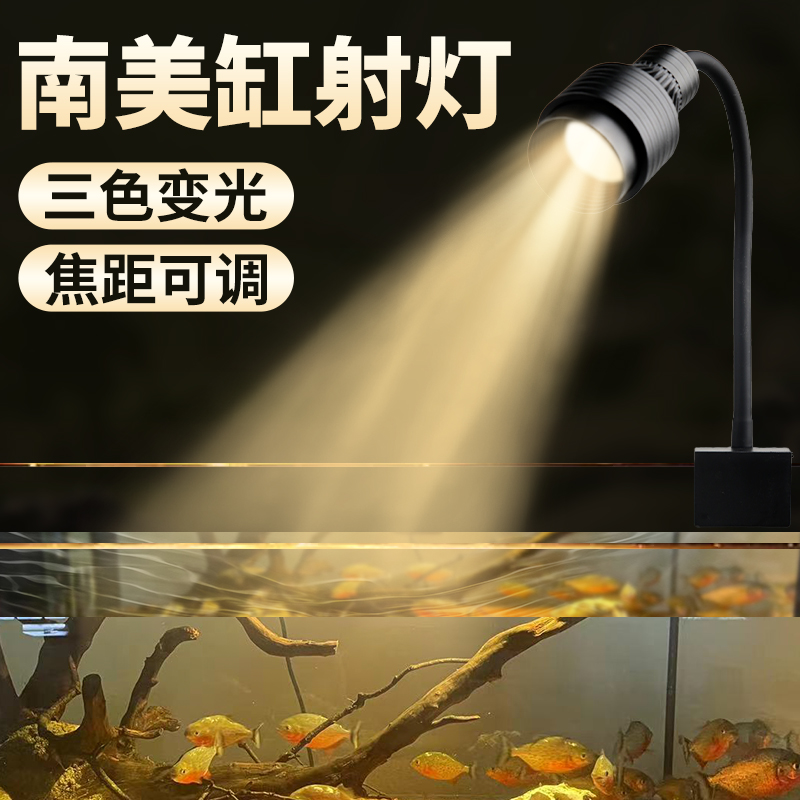 鱼缸灯变焦灯南美射灯原生缸水族观赏灯智能化照明led三色可调灯