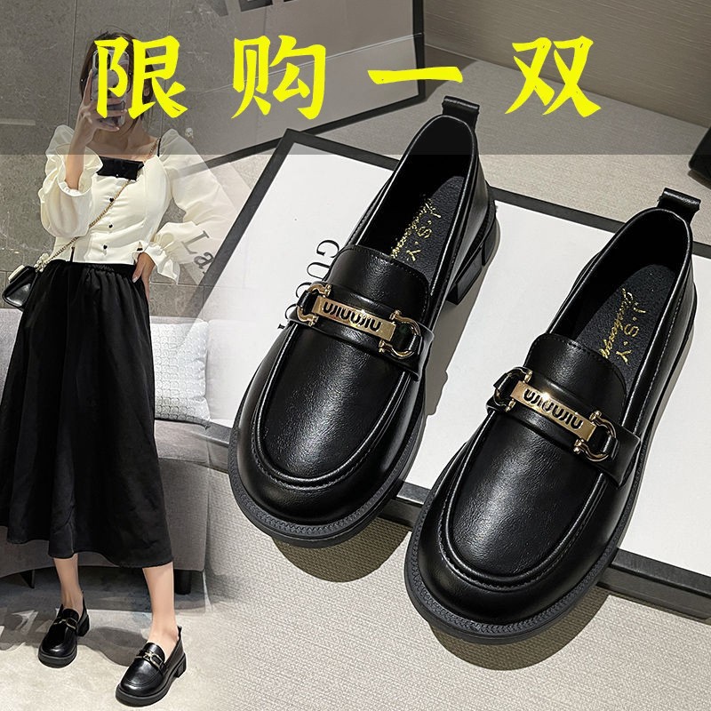 红蜻蜓牌真软皮复古风JK鞋小皮鞋女春季新款日系百搭学生一脚蹬