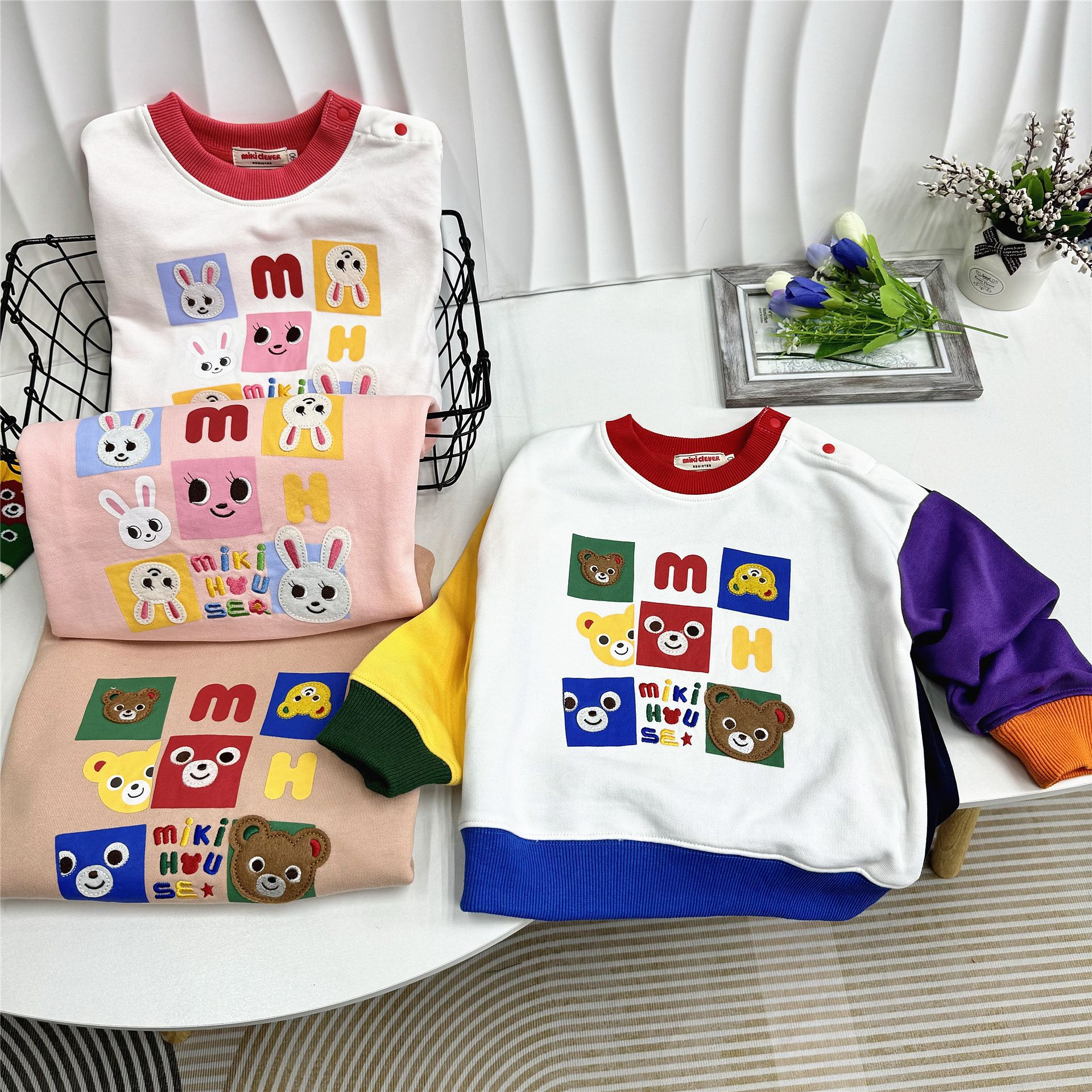 外贸日系童装24秋季新款男儿童卡通可爱消消乐刺绣拼色卫衣潮6006