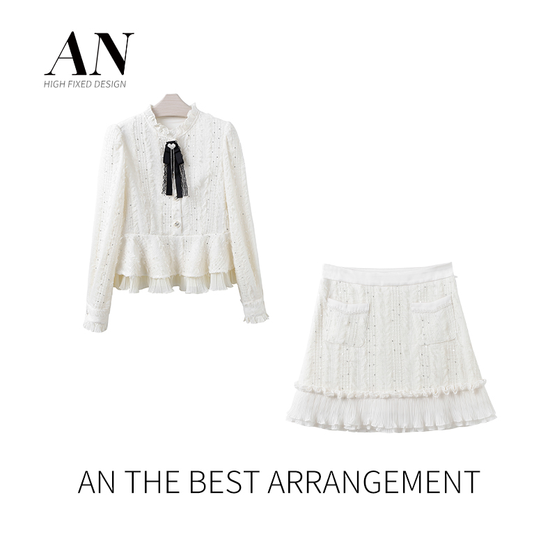 AN定制【雾月】时尚设计师款百搭重工气质半裙套装AT2309095