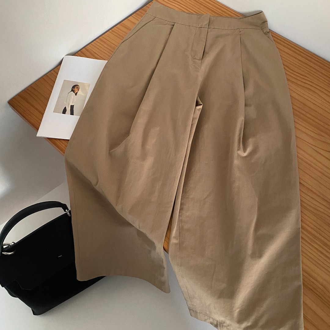 陆一口女装推荐【单折裤】高级定制卡其色直筒裤