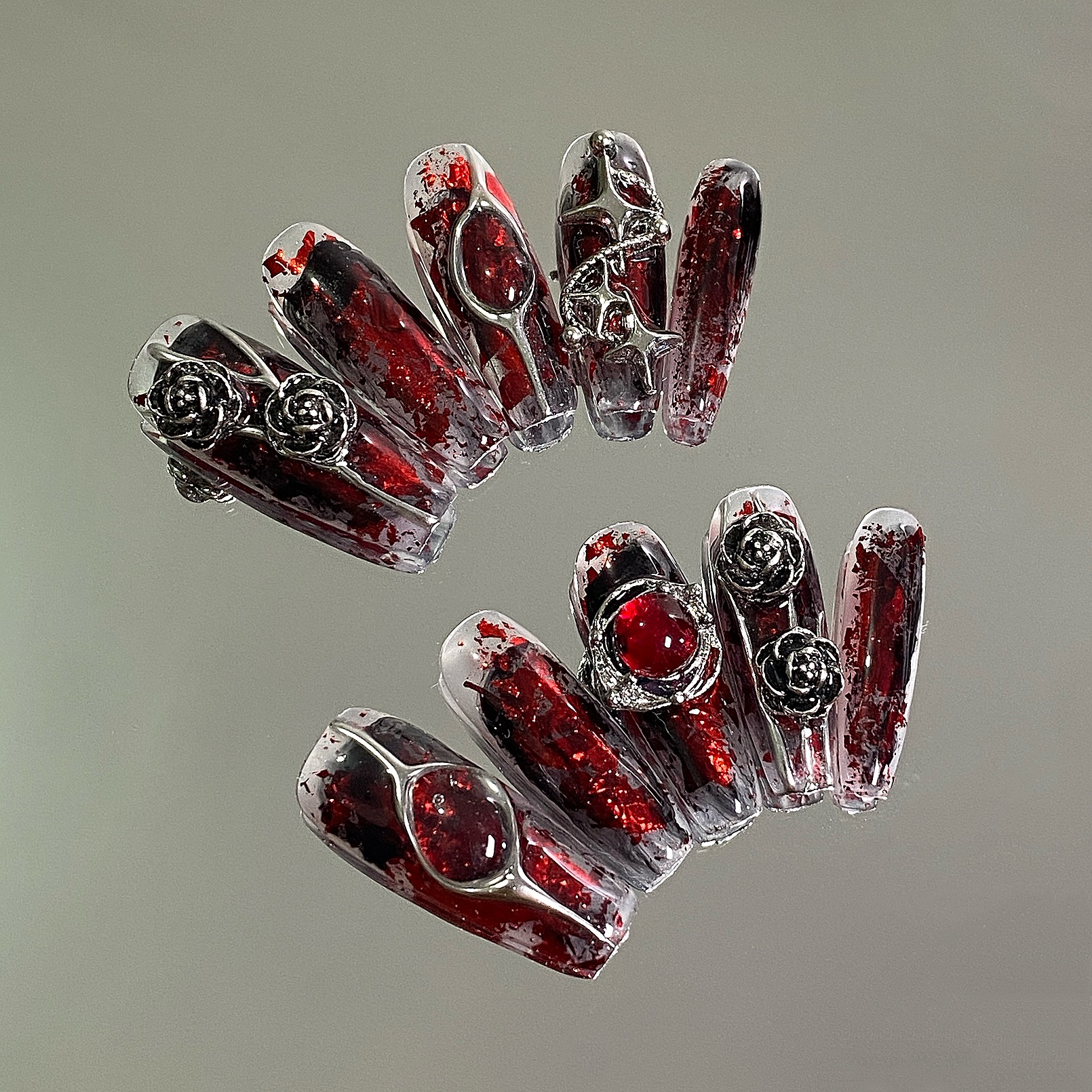 【邪月玫瑰】暗黑系黑红色穿戴甲哥特穿戴甲手工穿戴甲黑色系穿戴甲