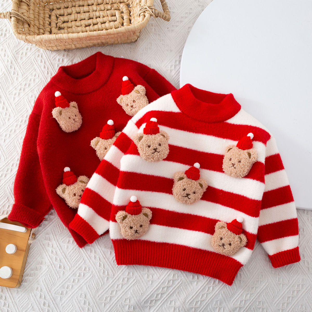 【清仓特价】红色儿童毛衣加厚秋冬季男女宝宝加绒打底拜年服保暖