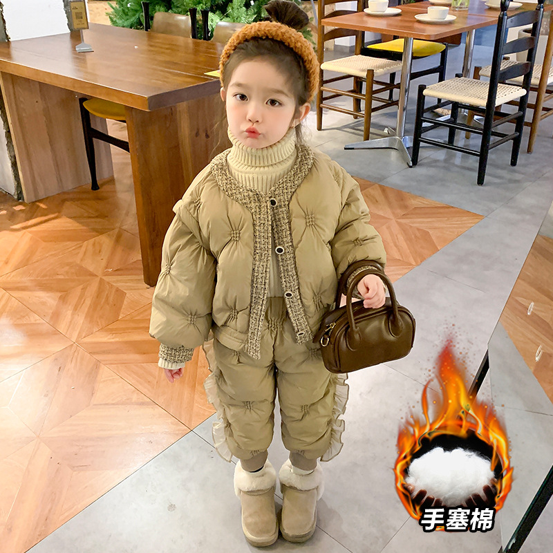 女童冬装加棉加厚小香风棉服套装儿童洋气时髦女孩棉衣棉裤两件套