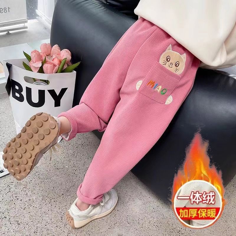 女童加绒裤子秋冬新款宝宝外穿洋气灯芯绒裤子女宝宝一体绒休闲裤