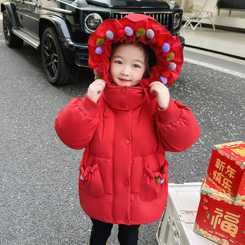 女童中长款连帽羽绒服冬季2023新款儿童洋气加厚女宝宝白鸭绒冬装