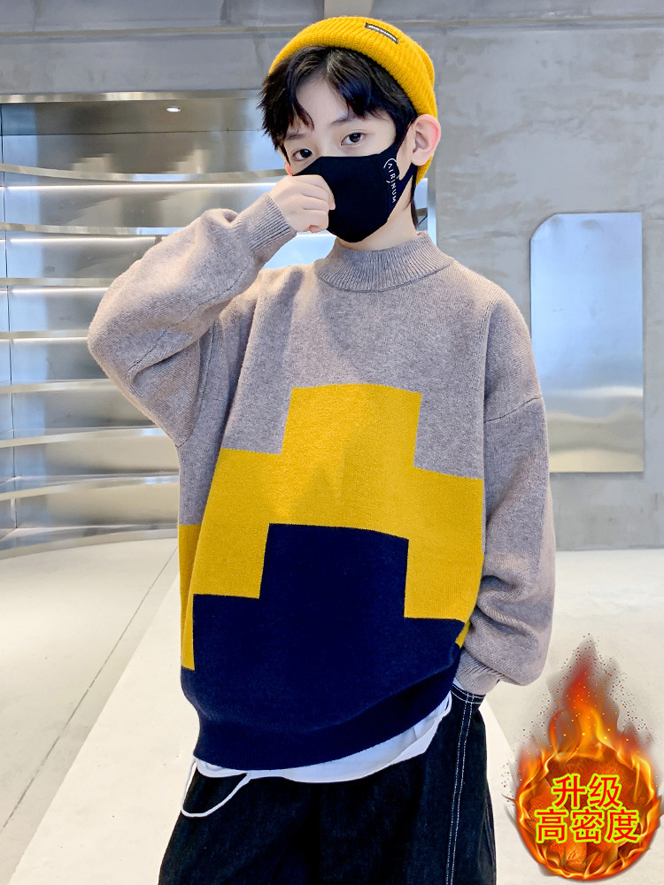 男童毛衣秋冬款2023新款洋气儿童中大童男孩加绒加厚针织衫春秋款