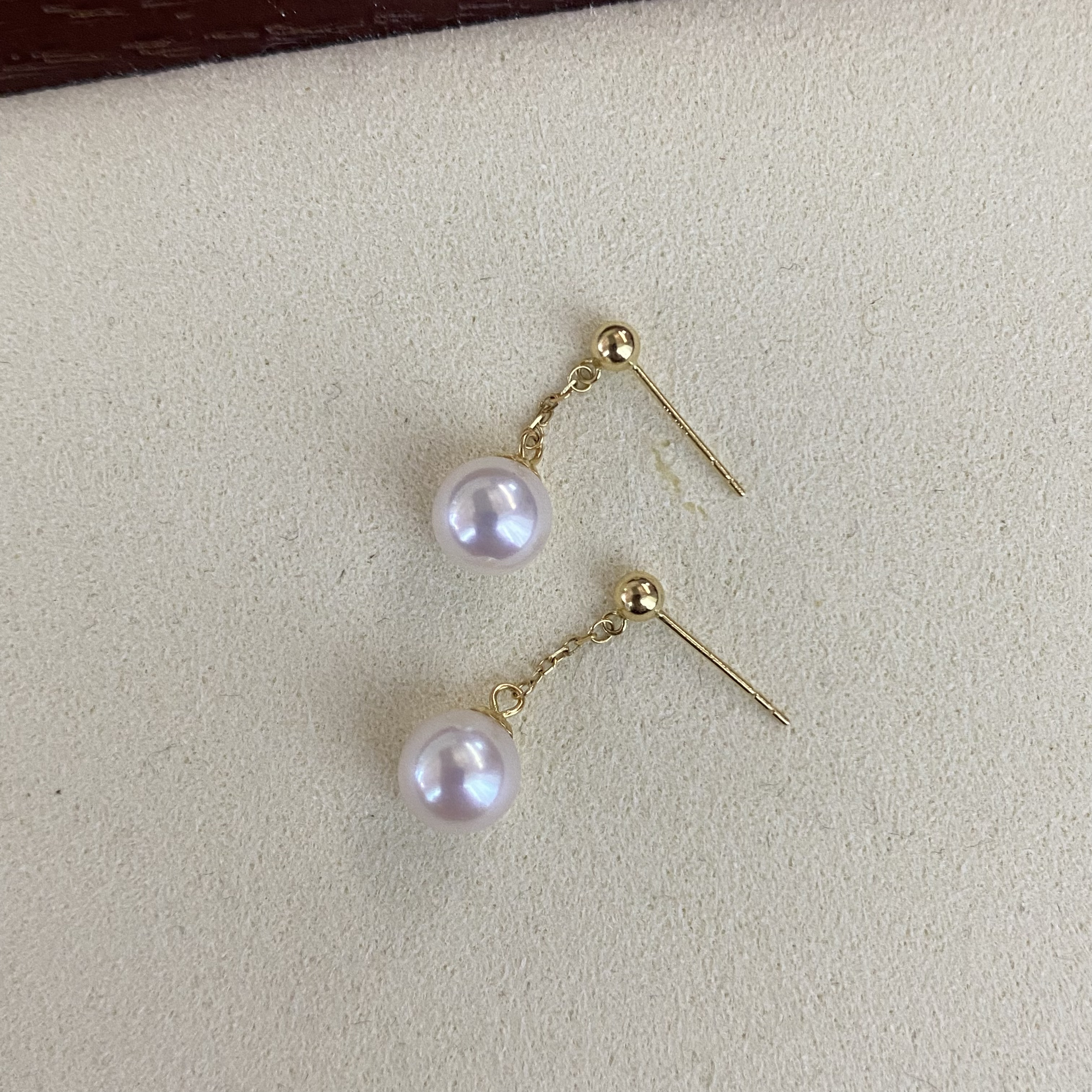 18k金淡水珍珠耳环法式复古小金豆简约通勤6-7mm耳钉