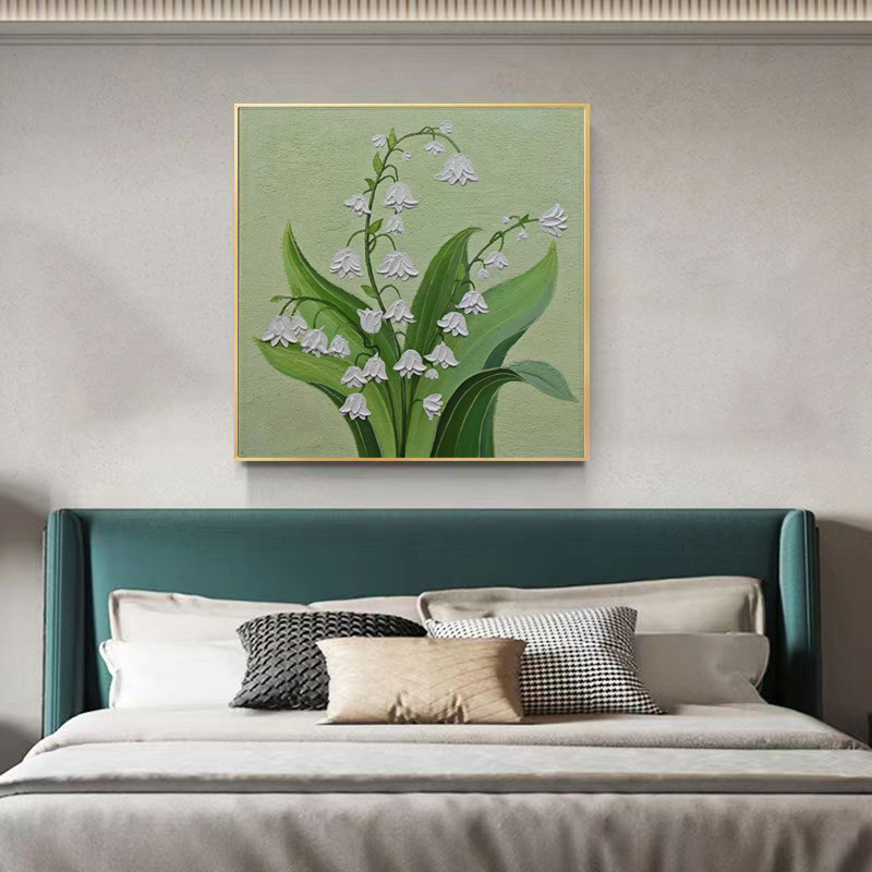 338-12 铃兰花手绘油画轻奢画简美式背景画高级感法式温馨餐厅画