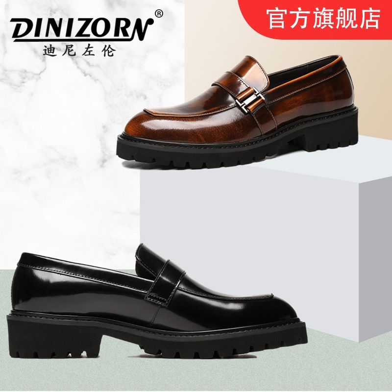 迪尼左伦百搭时尚发泡厚底男士增高皮鞋漆皮脚马衔扣潮流乐福鞋