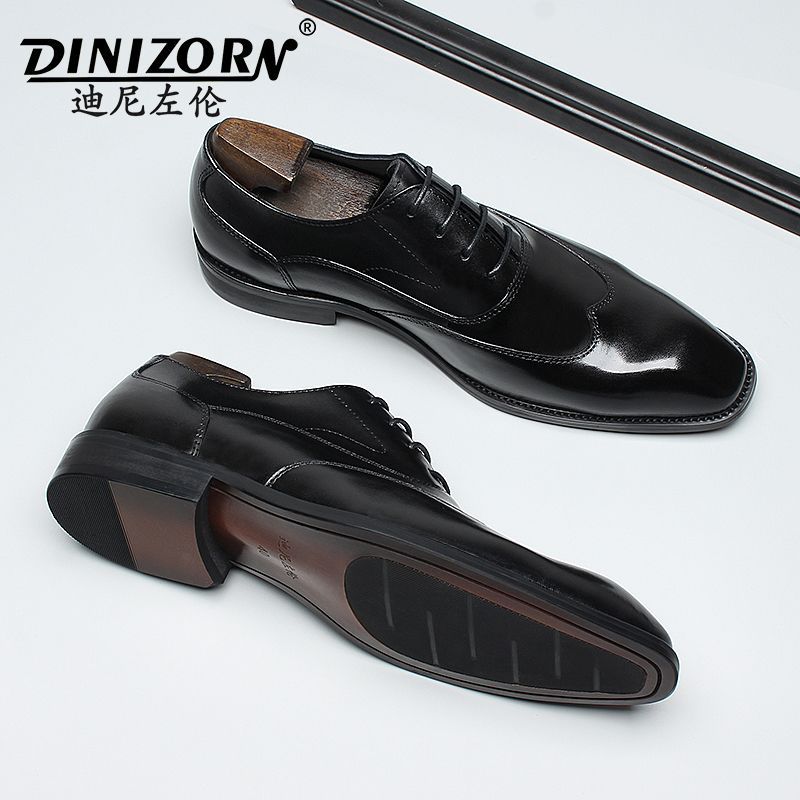 D129迪尼左伦男士商务正装皮鞋方头层牛皮系带英伦风牛津鞋秋